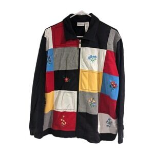 Koret Cardigan Patchwork Accents Grannycore Cotton Blend Zipper Womens XL